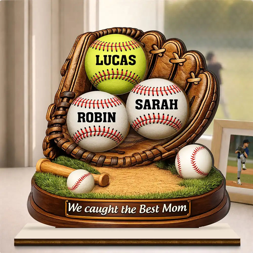 Baseball,Sport Mom,Mom,Children,Happy - We Caught The Best Mom Icon - Personalized Custom Shaped 2-Layered Wooden Plaque