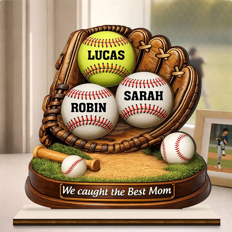 Baseball,Sport Mom,Mom,Children,Happy - We Caught The Best Mom Icon - Personalized Custom Shaped 2-Layered Wooden Plaque
