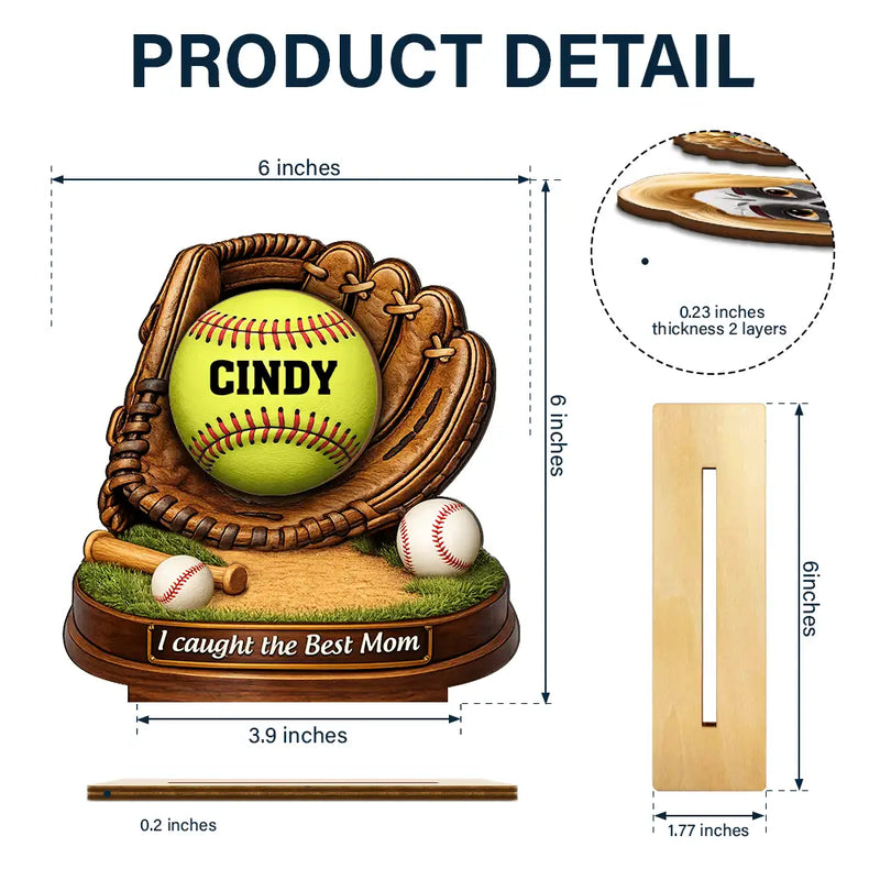 Baseball,Sport Mom,Mom,Children,Happy - We Caught The Best Mom Icon - Personalized Custom Shaped 2-Layered Wooden Plaque