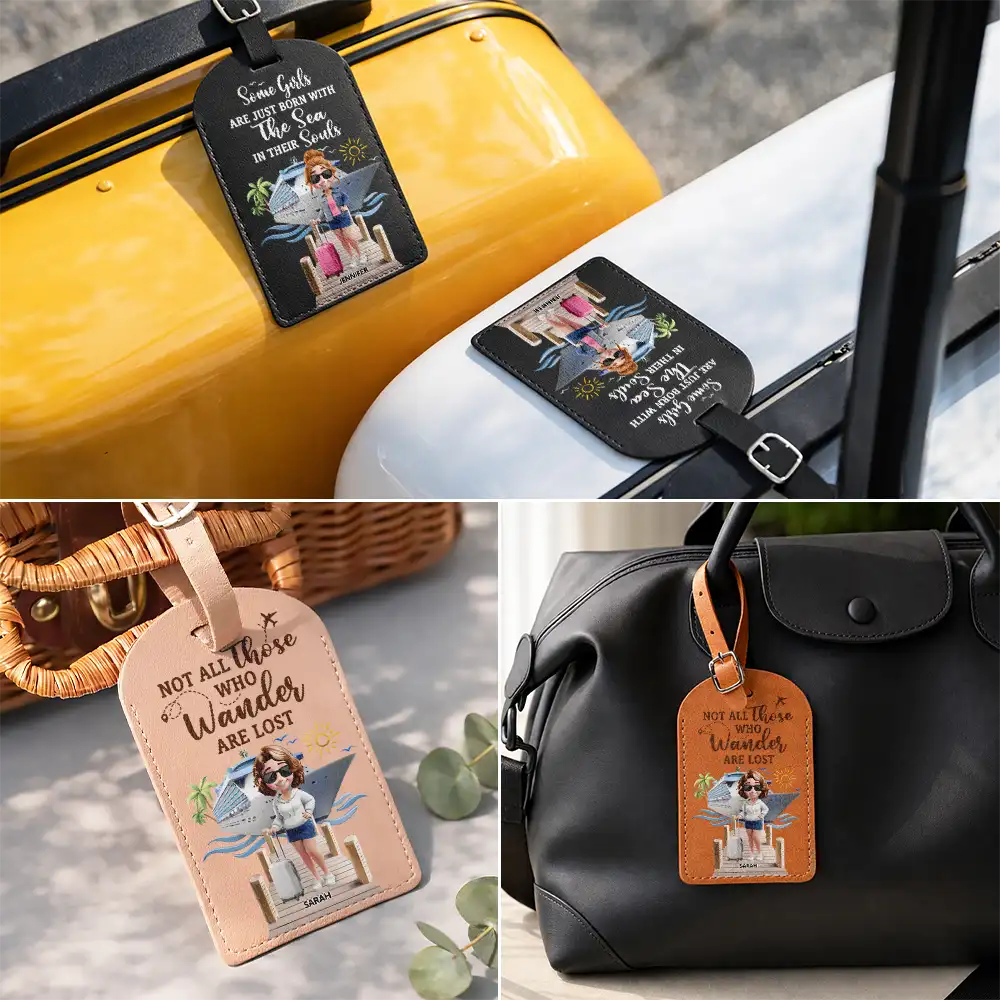 Travel,Cruising,Gift For Yourself,Funny - All My Cruise Crap - Personalized Leather Luggage Tag