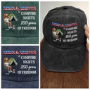 Camping,America 250th,Independence Day,Campsite,Gift For Yourself,Happy - Stars & Stripes & Campfire Nights - Personalized Vintage Washed Denim Cap