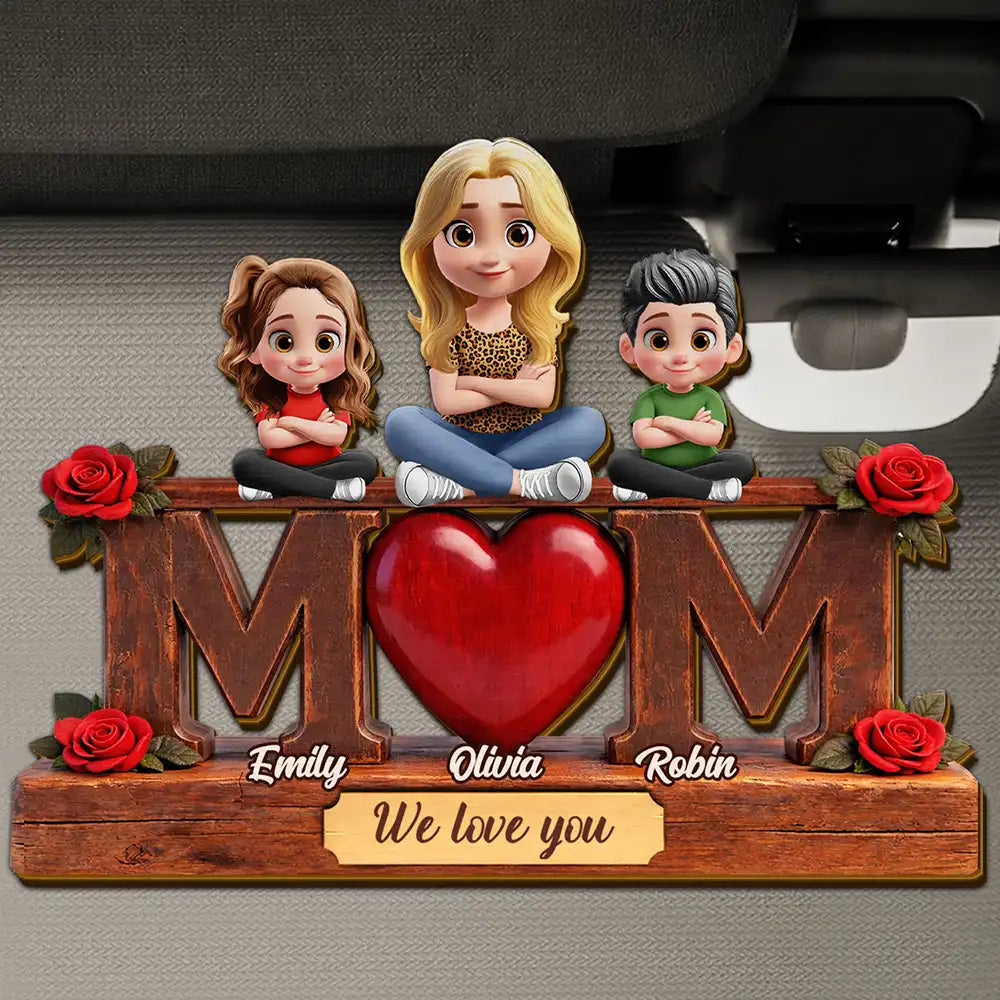 Mother & Children Mom We Love You - Personalized Custom Shaped Car Visor Clip