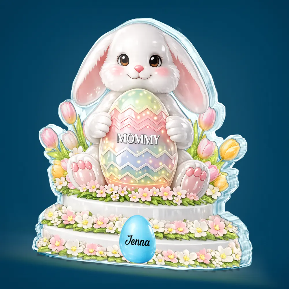 Gift For Grandma,Grandma - Grandkids,Gift For Mother,Easter,Happy - Bunny Grandma And Grandkids 3D Inflated Effect Printed - Personalized Custom Shaped Acrylic Plaque