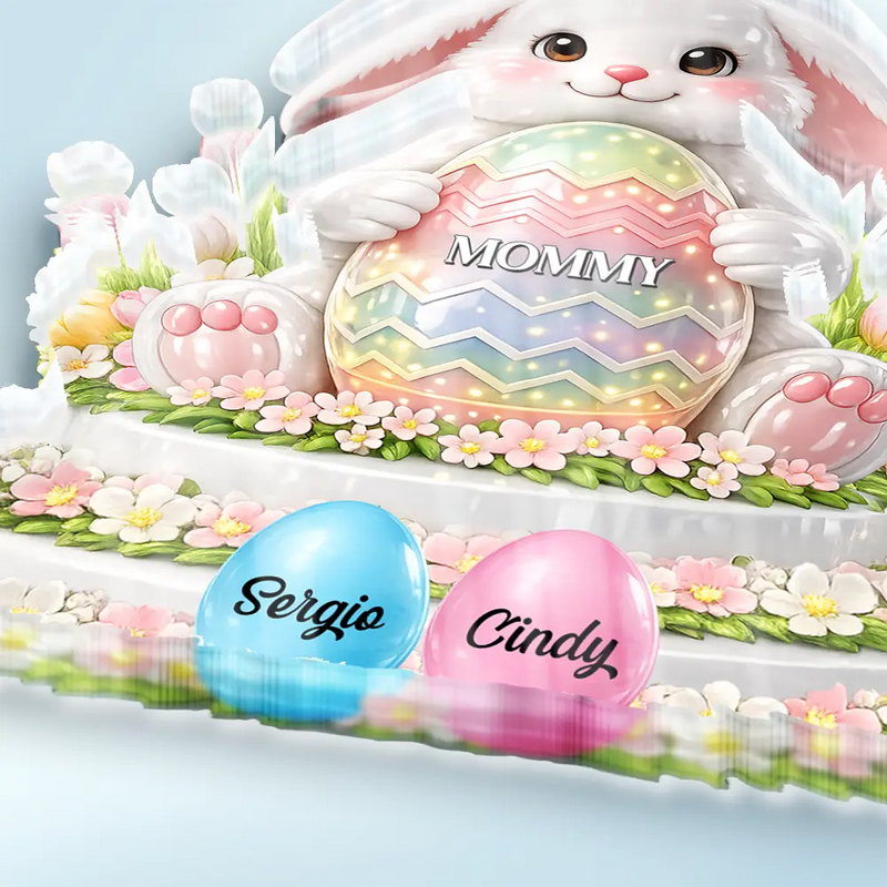 Gift For Grandma,Grandma - Grandkids,Gift For Mother,Easter,Happy - Bunny Grandma And Grandkids 3D Inflated Effect Printed - Personalized Custom Shaped Acrylic Plaque