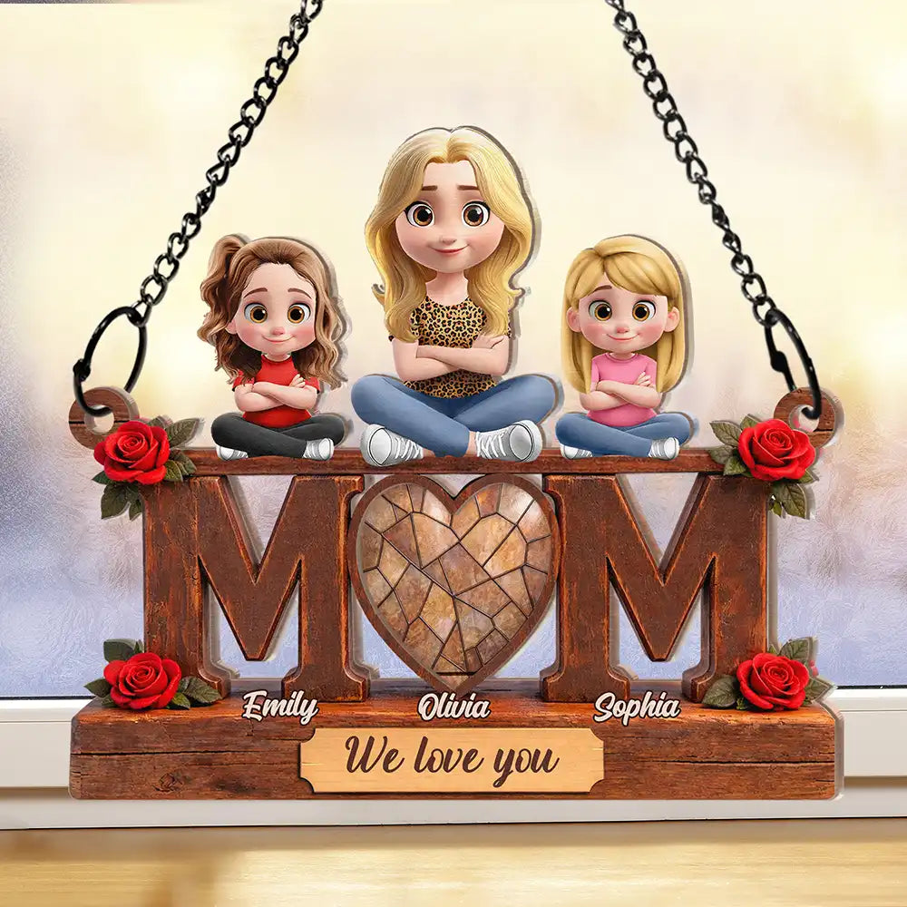 Gift For Mother,Mom - Children,Happy - Mother & Children We Love You - Personalized Window Hanging Suncatcher Ornament