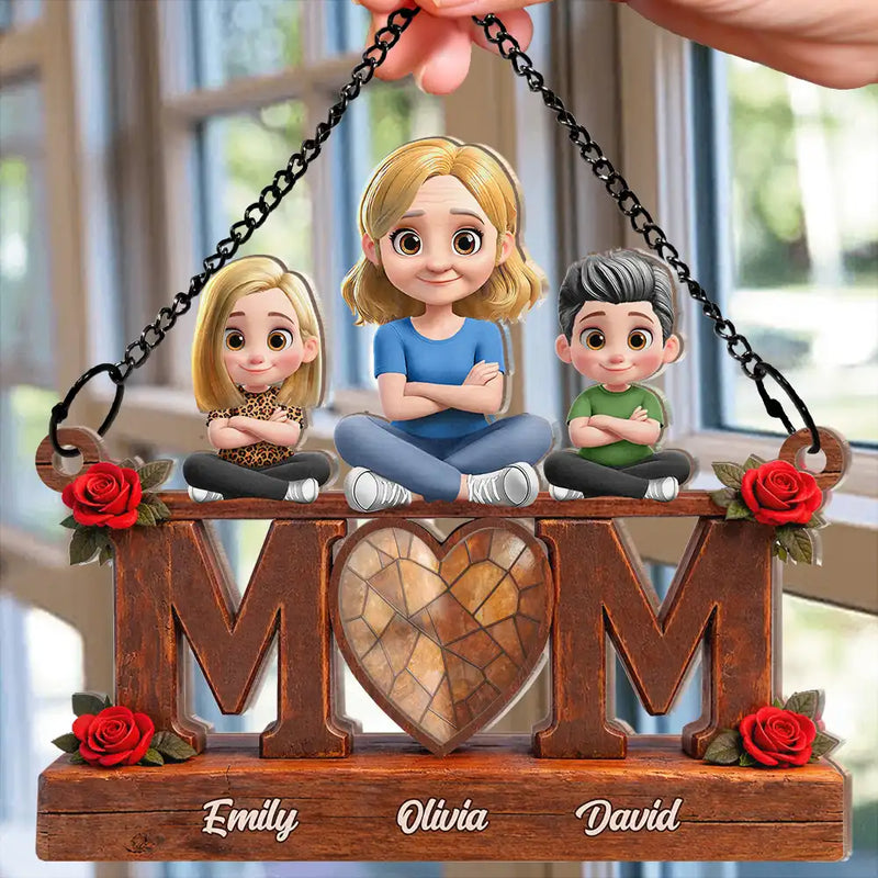 Gift For Mother,Mom - Children,Happy - Mother & Children We Love You - Personalized Window Hanging Suncatcher Ornament