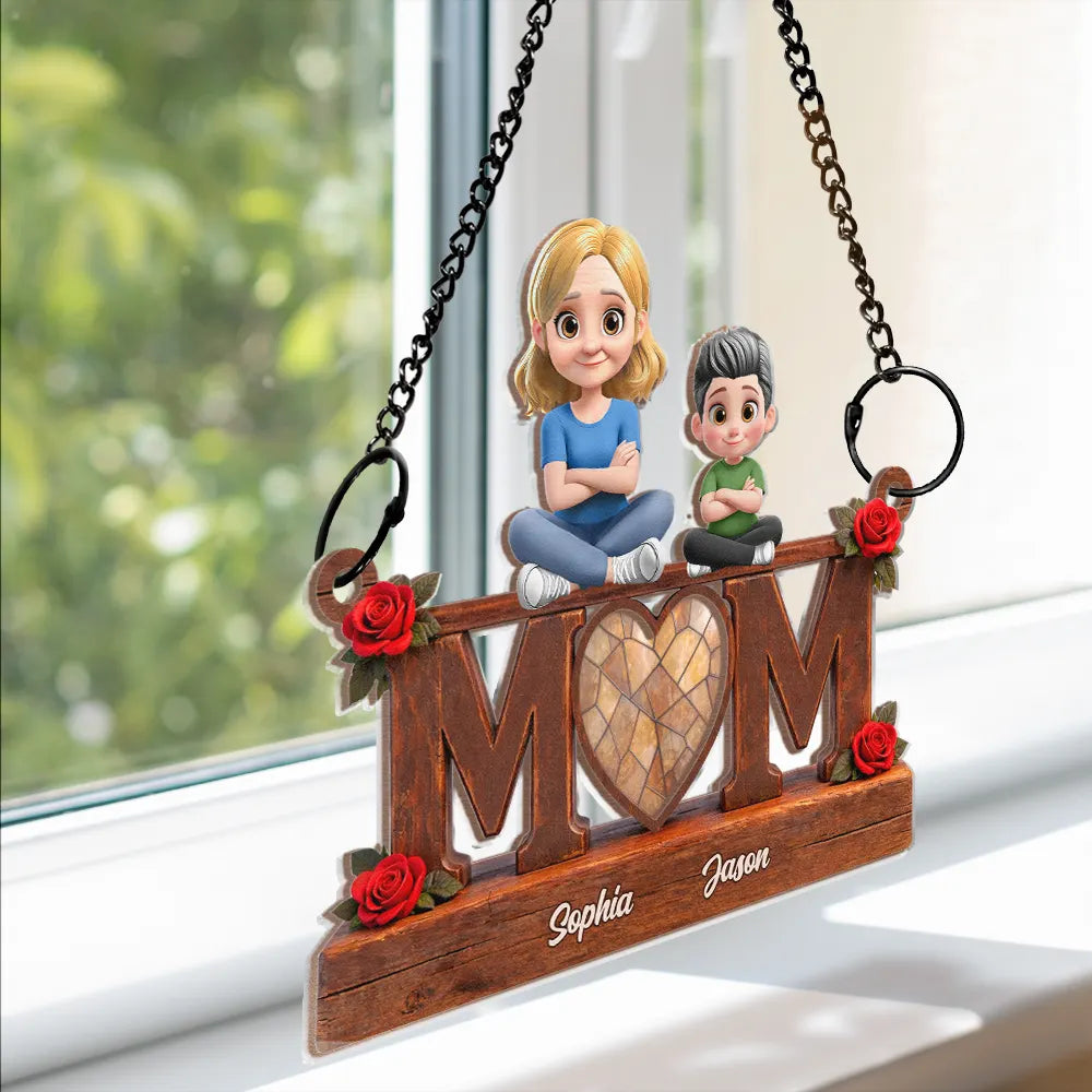 Gift For Mother,Mom - Children,Happy - Mother & Children We Love You - Personalized Window Hanging Suncatcher Ornament