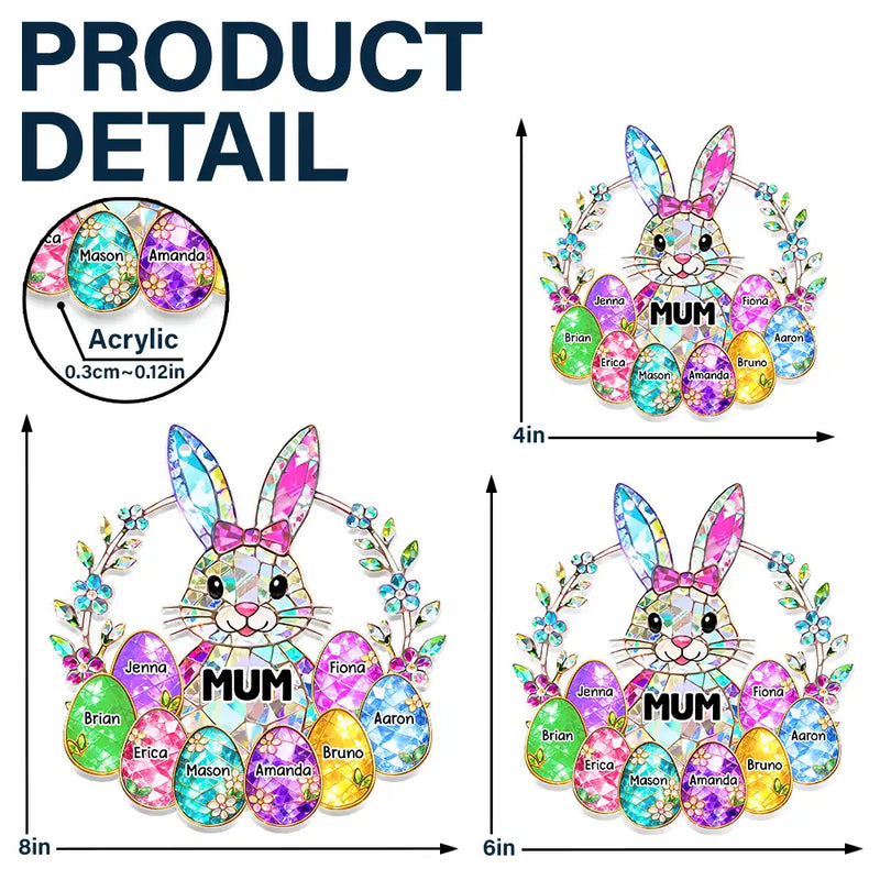 Happy,Gift For Wife,Gift For Mother,Gift For Grandma,Easter - Easter Bunny Egg Grandma Mom Glass Effect - Personalized Window Hanging Suncatcher Ornament