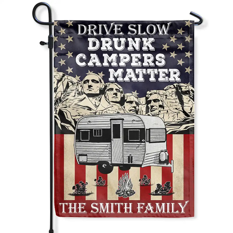 Independence Day, Camping - Drunk Camper Matter American Stars And Stripes - Personalized Flag