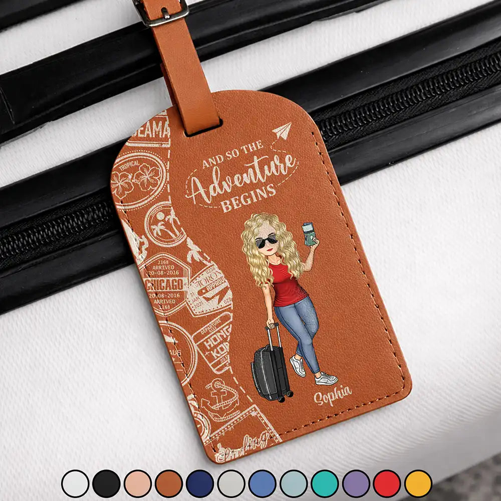 And So The Adventure Begins Travel Lover - Personalized Leather Luggage Tag