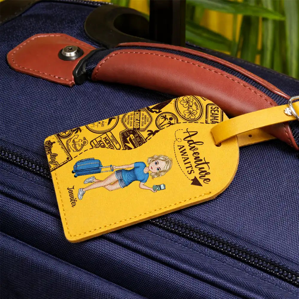 Travel,Gift For Yourself,Happy - And So The Adventure Begins Travel Lover - Personalized Leather Luggage Tag