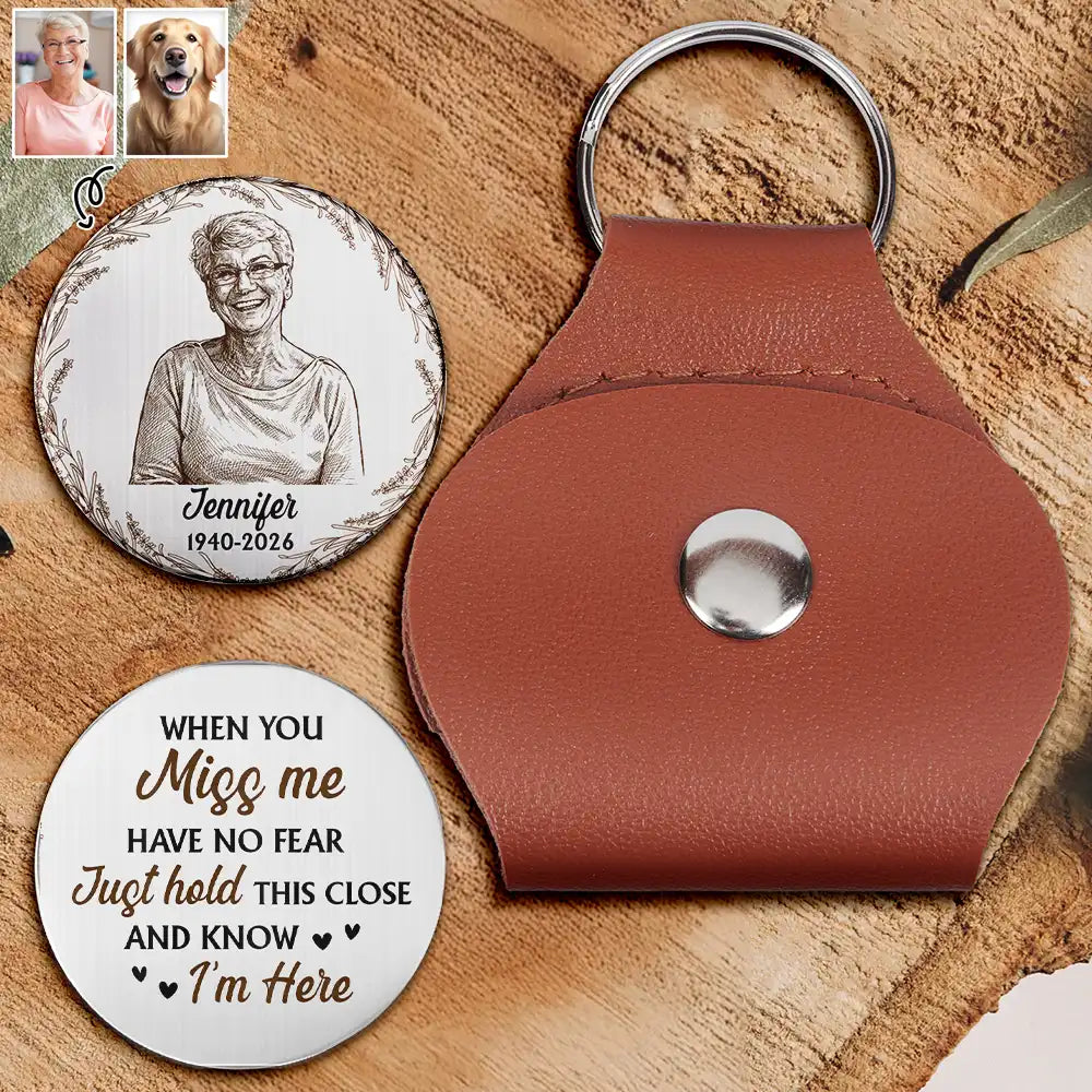 Custom Photo Pencil Sketch Memorial Still With Me - Personalized Leather Pocket Hug