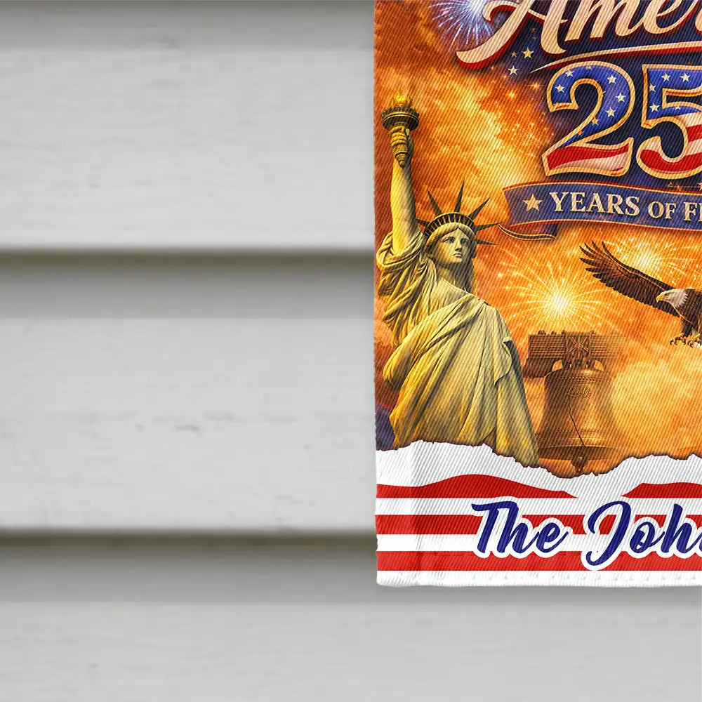 Gift For Couples, Gift For Husband, Gift For Wife, Gift For Boyfriend, Gift For Girlfriend, Parents, Gift For Yourself, Gift For Women, Gift For Men, Gift For Mother, Gift For Father, Gift For Daughter, Gift For Son, Family, Independence Day, America 250th, Happy - America 250 Years Of Freedom With Iconic Symbols - Personalized Flag