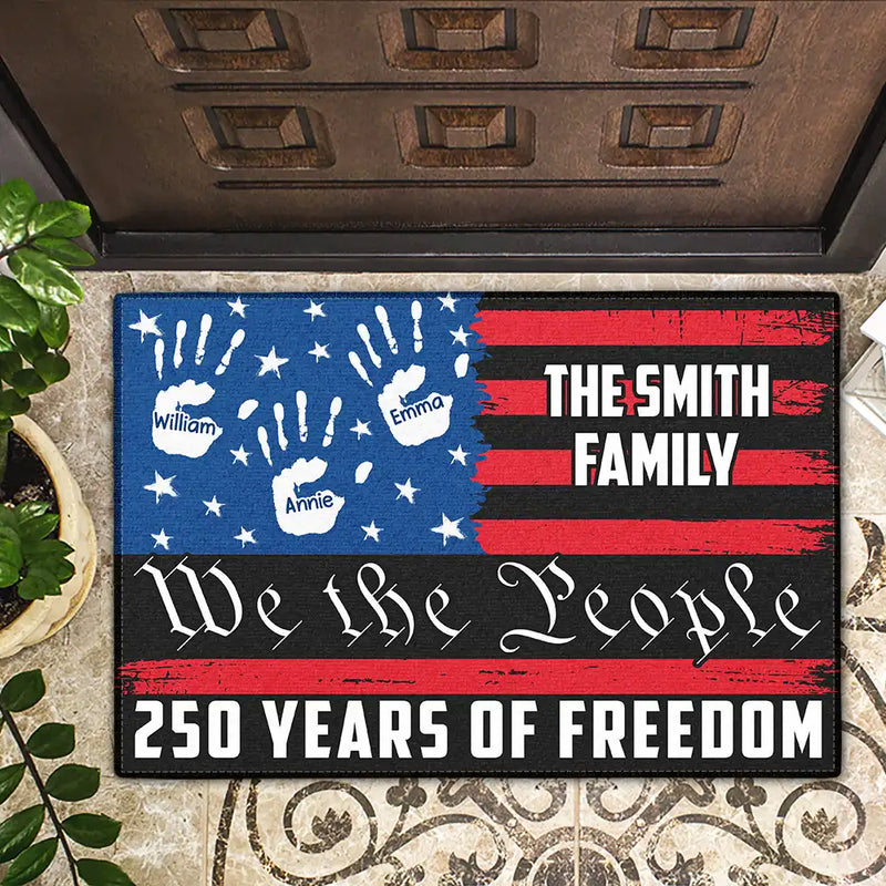 Gift For Couples,Gift For Husband,Gift For Wife,Parents,Gift For Yourself,Gift For Women,Gift For Men,Gift For Mother,Gift For Father,Gift For Daughter,Gift For Son,Family,Independence Day,America 250th,Happy,Pet Lovers,Dog Lovers,Cat Lovers - America 250 We The People Handprints - Personalized Doormat