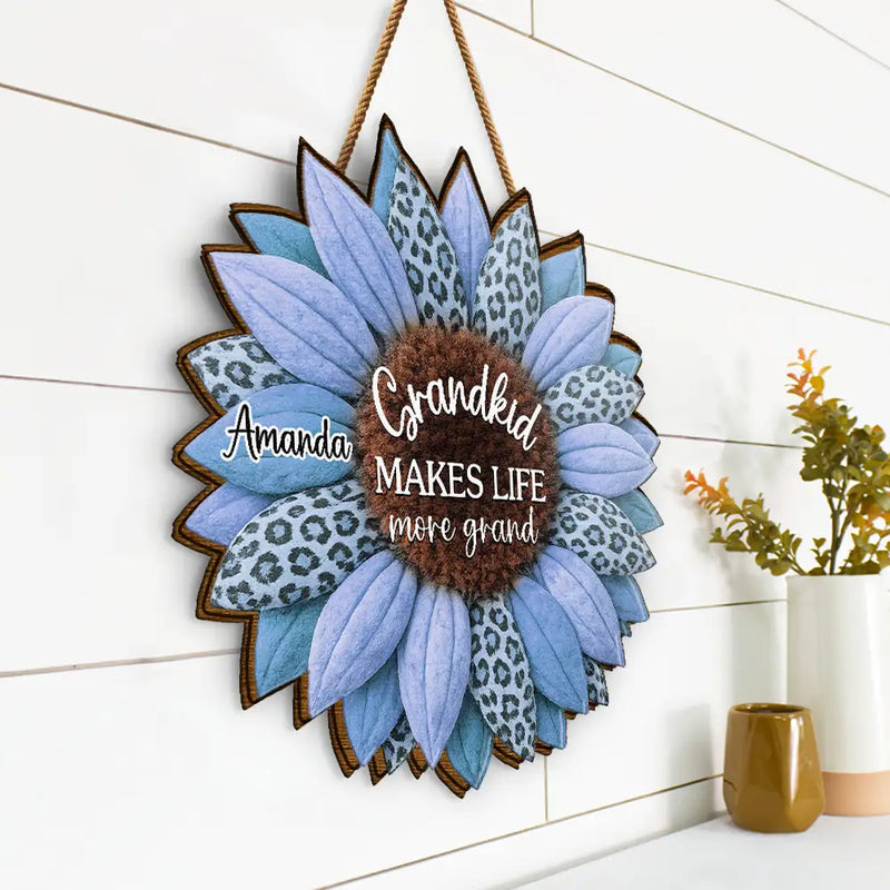 Gift For Grandma,Grandma - Grandkids,Gift For Mother,Gift For Women,Happy,Top Market - 3D Plush Effect Sunflower Grandkids Make Life Grand - Personalized Custom Shaped Wood Sign