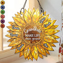 Gift For Grandma,Grandma - Grandkids,Gift For Mother,Gift For Women,Happy,Top Market - Stained Glass Effect Sunflower Grandkids Make Life Grand - Personalized Window Hanging Suncatcher Ornament