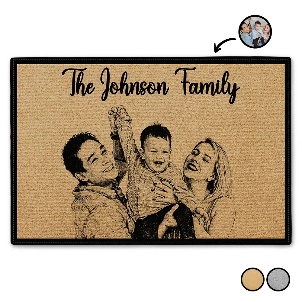 Custom Photo Pencil Sketch Welcome Family Dog Cat Portrait - Personalized Doormat
