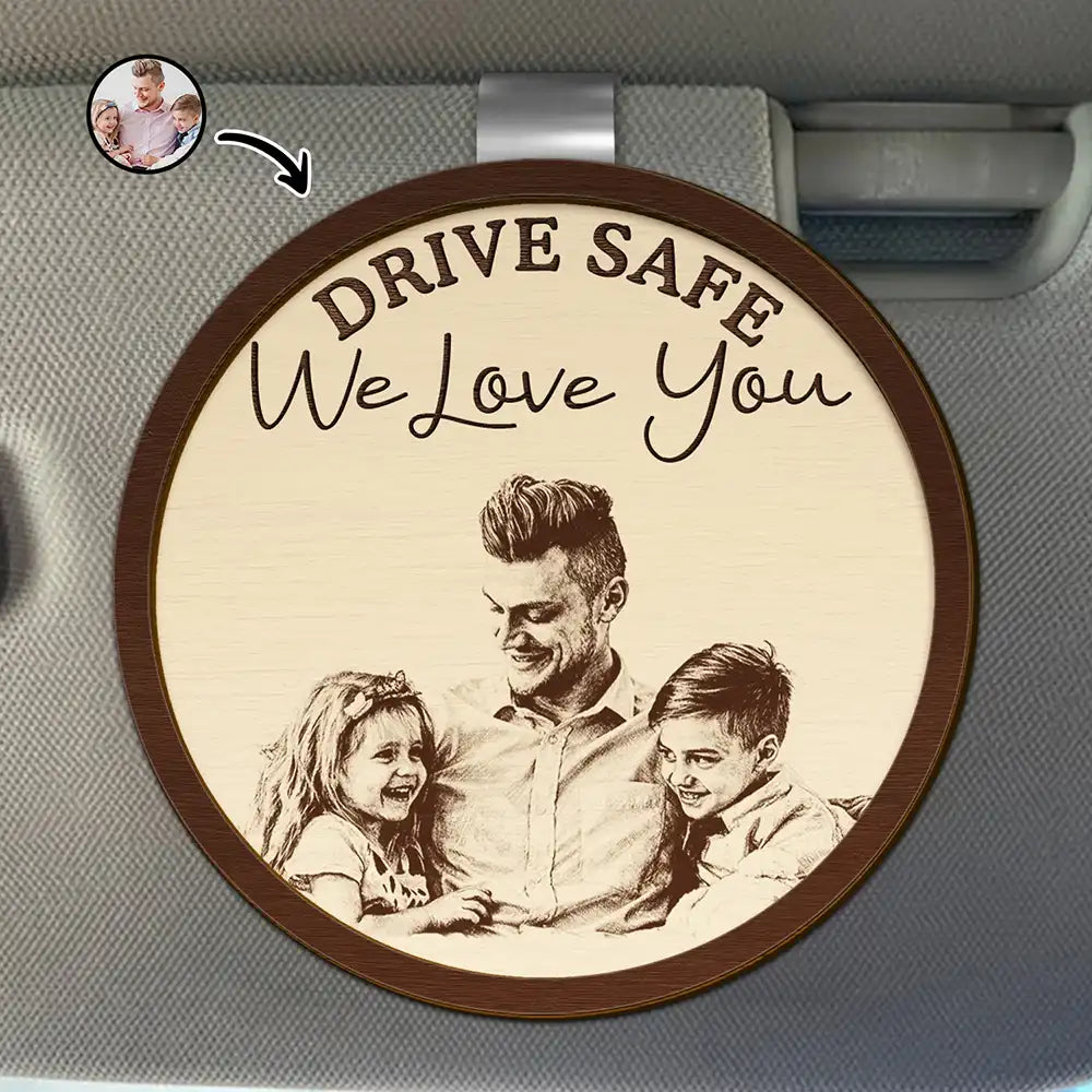 Custom Photo Pencil Sketch Drive Safe Family Besties Dog Cat Portrait - Personalized Custom Shaped Car Visor Clip