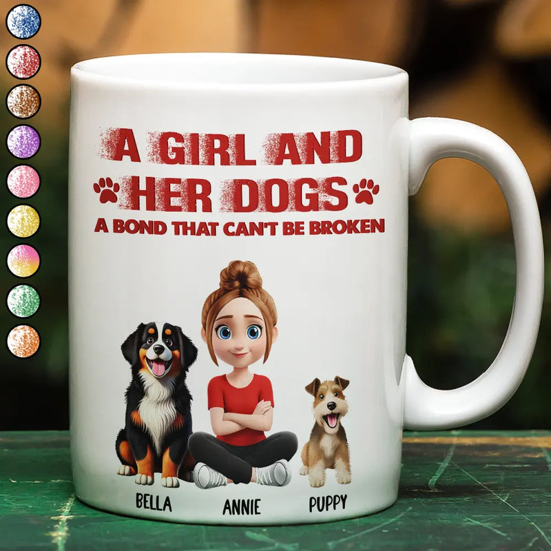Pet Lovers,Pet Mom,Pet Dad,Cat Lovers,Cat Mom,Cat Dad,Dog Lovers,Dog Mom,Dog Dad,Gift For Women,Gift For Men,Happy,Top Market - Distressed Text Effect A Girl And Her Dogs Cat - Personalized White Edge-to-Edge Mug