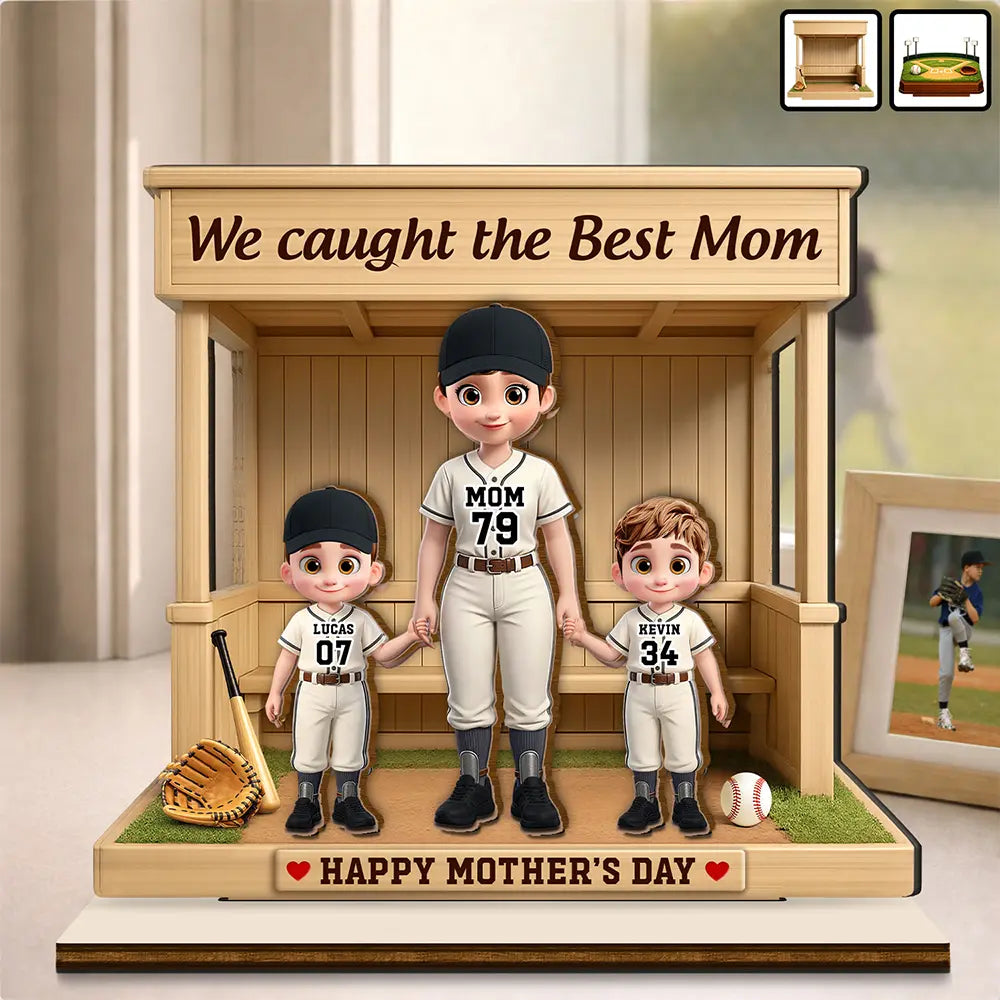 Sport Mom,Gift For Mother,Baseball,Happy,Top Market - We Caught The Best Mom Baseball Standing Mom - Personalized Custom Shaped Wooden Plaque