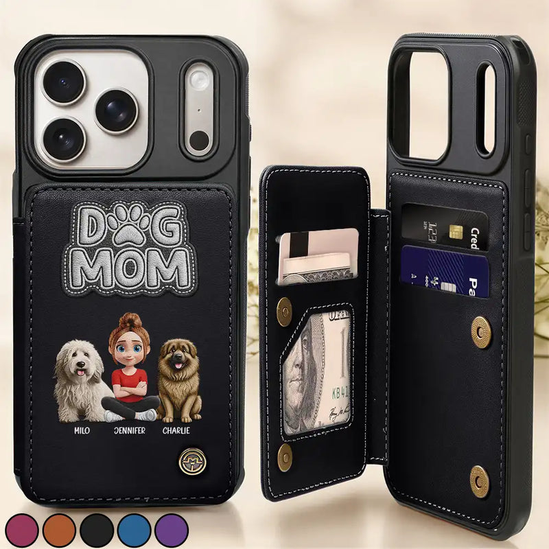 Pet Lovers,Pet Mom,Pet Dad,Cat Lovers,Cat Mom,Cat Dad,Dog Lovers,Dog Mom,Dog Dad,Gift For Women,Gift For Men,Happy,Top Market - Faux Embroidery Effect Pet Mom Pet Dad - Personalized Leather Flip Wallet Phone Case