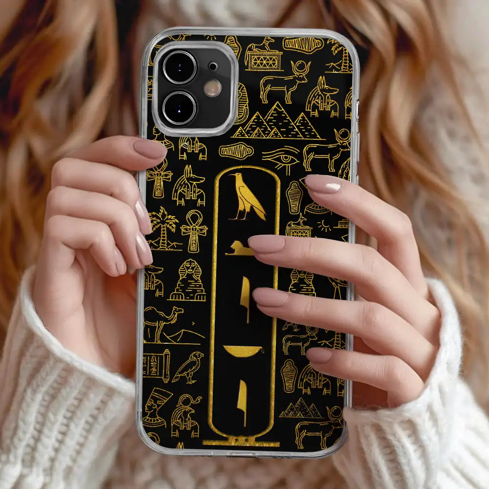Gift For Yourself,Gift For Women,Gift For Men,Happy,Gift For Mother,Gift For Father - Custom Name In Egyptian Hieroglyphic Cartouche - Personalized Clear Phone Case