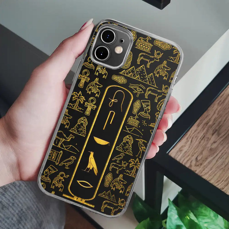 Gift For Yourself,Gift For Women,Gift For Men,Happy,Gift For Mother,Gift For Father - Custom Name In Egyptian Hieroglyphic Cartouche - Personalized Clear Phone Case
