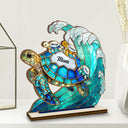 Gift For Grandma,Grandma - Grandkids,Gift For Mother,Beach,Happy - Turtle Stained Glass Mom Grandma - Personalized Custom Shaped Wooden Plaque