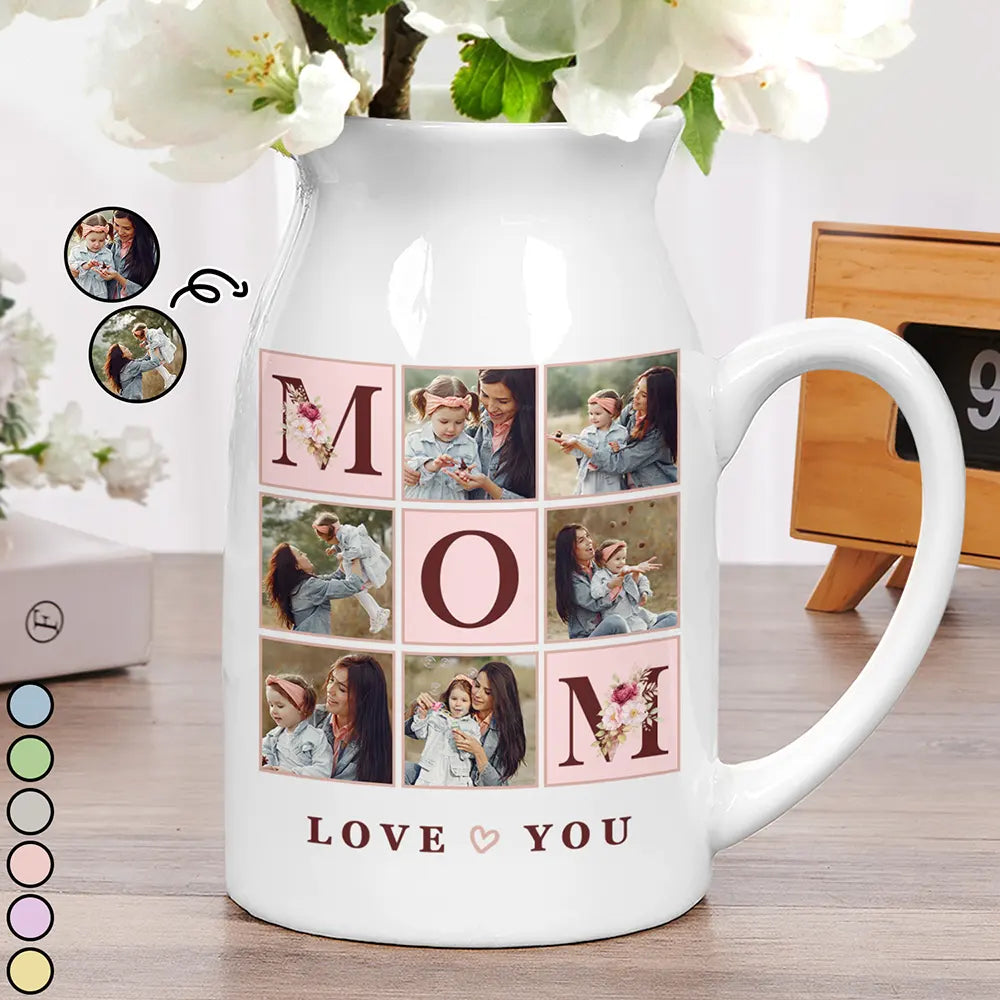 Custom Photo Love You Mom - Personalized Ceramic Flower Vase