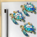 Gift For Grandma, Grandma - Grandkids, Beach, Happy - Turtle Stained Glass Mom Grandma - Personalized Acrylic Fridge Magnet