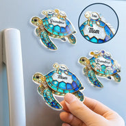 Gift For Grandma, Grandma - Grandkids, Beach, Happy - Turtle Stained Glass Mom Grandma - Personalized Acrylic Fridge Magnet