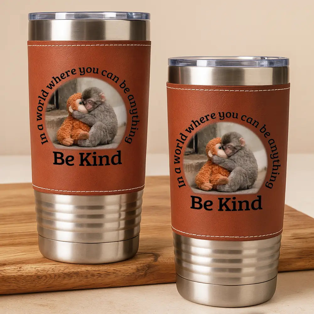 In A World Where You Can Be Anything Be Kind - Personalized Leather Tumbler