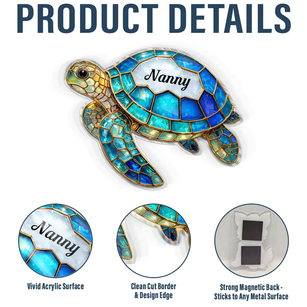 Gift For Grandma, Grandma - Grandkids, Beach, Happy - Grandma Mom Turtle Stained Glass Effect - Personalized Acrylic Fridge Magnet