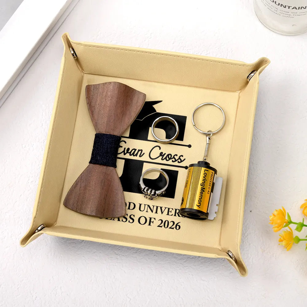 Graduation,Happy,Gift For Yourself,Gift For Women,Gift For Men,Gift For Daughter,Gift For Son,Gift For Sisters,Gift For Sibling,Gift For Brothers,Gift For Bestie - Congrats Grad Initial Name - Personalized Leather Valet Tray