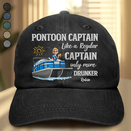 Pontoon Captain Pontoon Queen - Personalized Vintage Washed Denim Cap