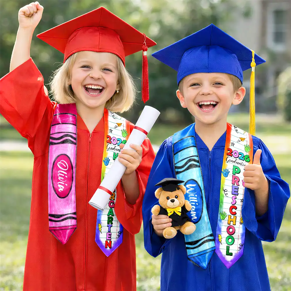 Gift For Kids,Gift For Grandkids,Graduation,Happy - Kid Crayon Graduation - Personalized Kid Graduation Stole
