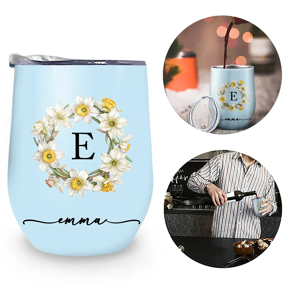 Gift For Yourself,Gift For Women,Gift For Mother,Happy,Top Market - Birth Month Flower Name Blooming - Personalized Wine Tumbler