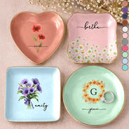 Gift For Yourself,Gift For Women,Gift For Mother,Happy - Birth Month Flower Name Blooming - Personalized Ring Dish