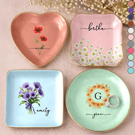 Birth Month Flower Name Blooming - Personalized Ring Dish