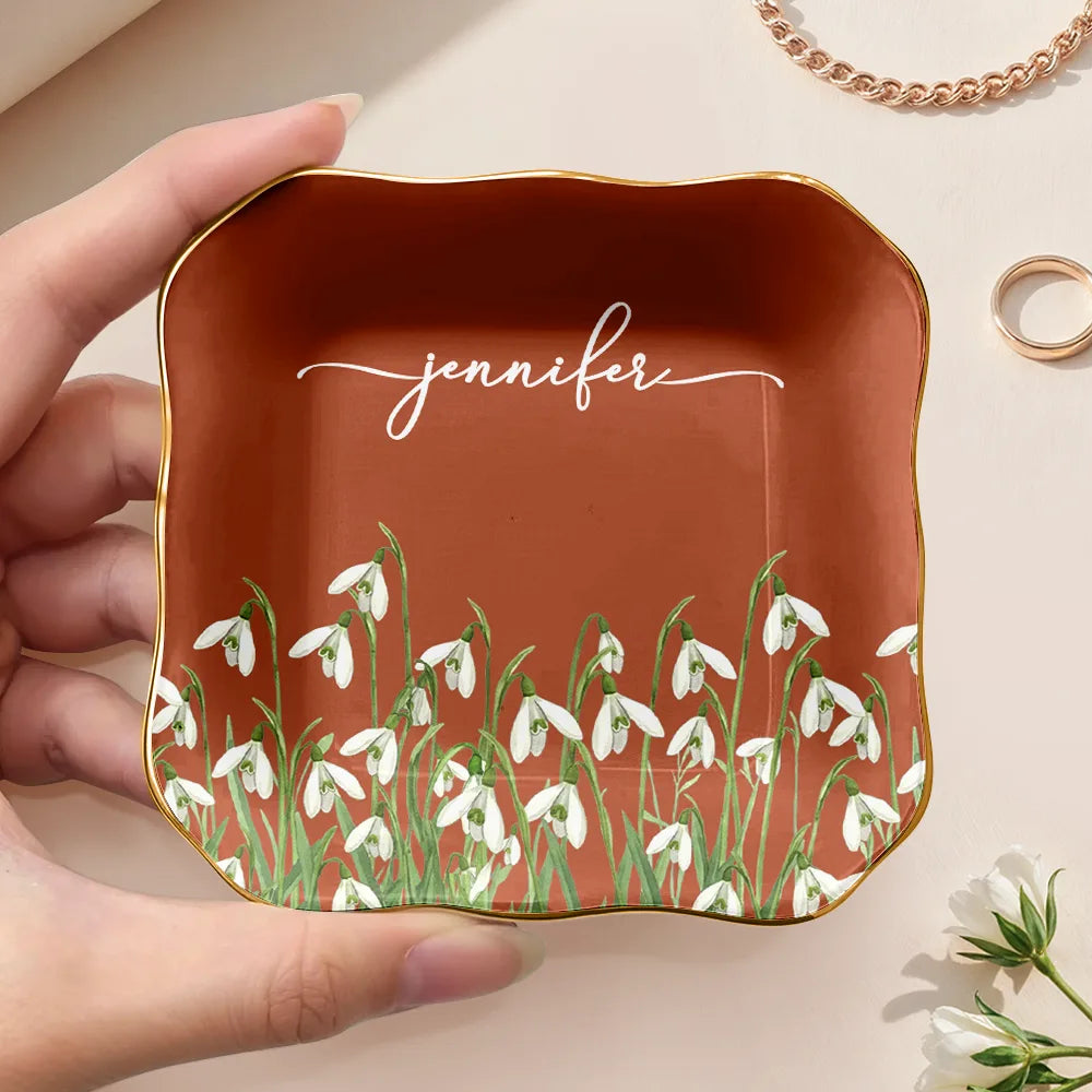Gift For Yourself,Gift For Women,Gift For Mother,Happy - Birth Month Flower Name Blooming - Personalized Ring Dish