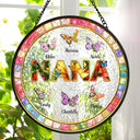 Gift For Mother,Gift For Grandma,Grandma - Grandkids,Happy - Mom Grandma Nana Floral Butterflies - Personalized Stained Glass Window Hanging Suncatcher
