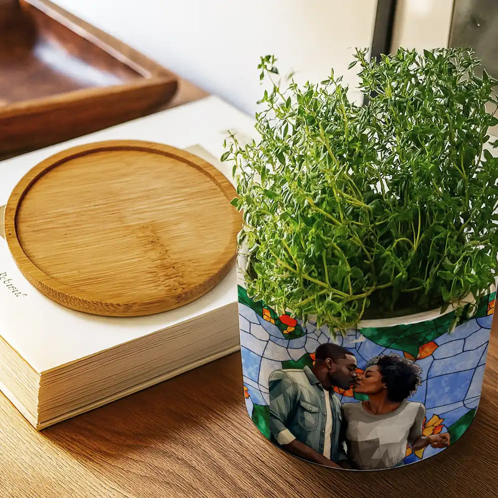 Gift For Wife,Gift For Mother,Gift For Grandma,Gift For Grandparents,Family,Love - Custom Photo Stained Glass Portrait Mom Grandma Parents Family - Personalized Ceramic Plant Pot
