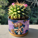 Gift For Wife,Gift For Mother,Gift For Grandma,Gift For Grandparents,Family,Love - Custom Photo Stained Glass Portrait Mom Grandma Parents Family - Personalized Ceramic Plant Pot