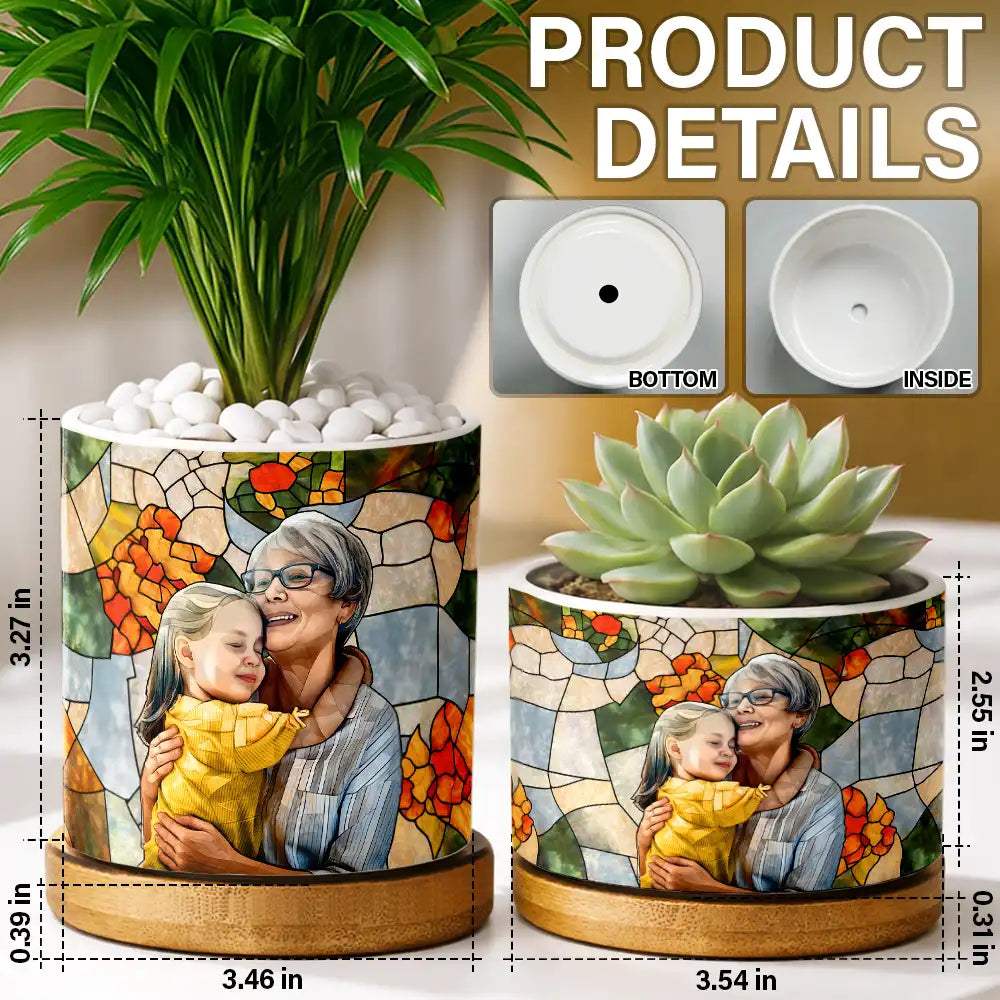 Gift For Wife,Gift For Mother,Gift For Grandma,Gift For Grandparents,Family,Love - Custom Photo Stained Glass Portrait Mom Grandma Parents Family - Personalized Ceramic Plant Pot