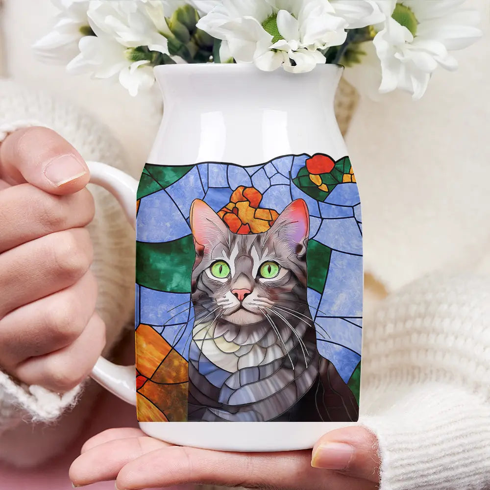 Gift For Wife,Gift For Mother,Gift For Grandma,Gift For Grandparents,Family,Love - Custom Photo Stained Glass Portrait Mom Grandma Parents Family - Personalized Ceramic Flower Vase