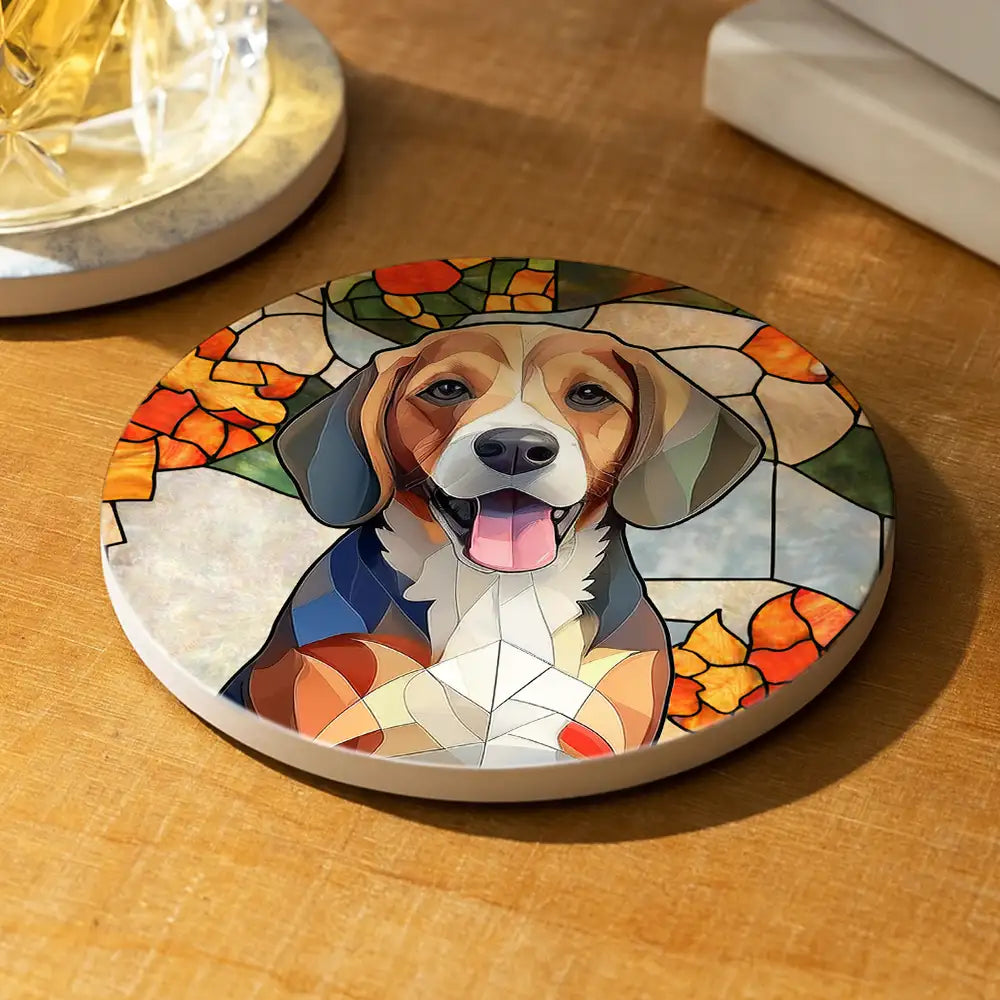 Gift For Wife,Gift For Mother,Gift For Grandma,Gift For Grandparents,Family,Love - Custom Photo Stained Glass Portrait Mom Grandma Parents Family - Personalized Ceramic Coaster