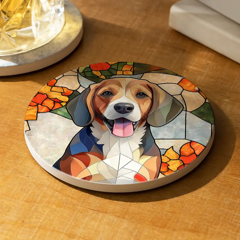 Gift For Wife,Gift For Mother,Gift For Grandma,Gift For Grandparents,Family,Love - Custom Photo Stained Glass Portrait Mom Grandma Parents Family - Personalized Ceramic Coaster