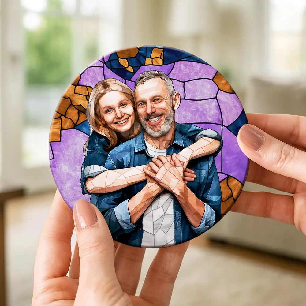 Gift For Wife,Gift For Mother,Gift For Grandma,Gift For Grandparents,Family,Love - Custom Photo Stained Glass Portrait Mom Grandma Parents Family - Personalized Ceramic Coaster