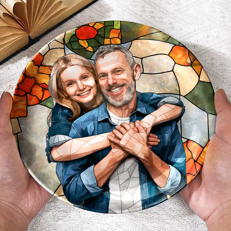 Gift For Wife,Gift For Mother,Gift For Grandma,Gift For Grandparents,Family,Love - Custom Photo Stained Glass Portrait Mom Grandma Parents Family - Personalized Ceramic Plate