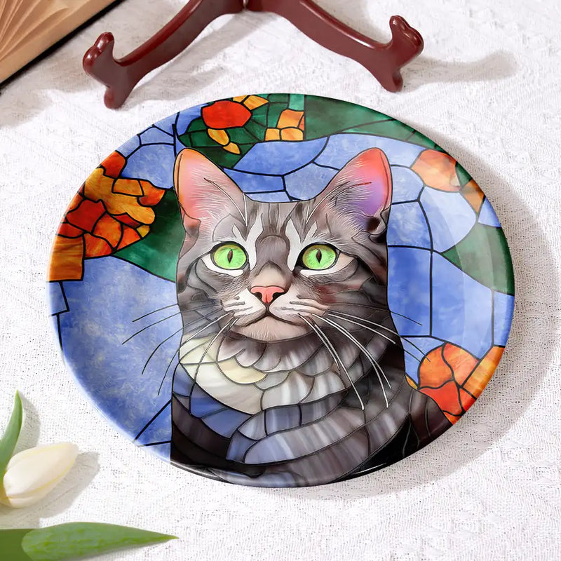 Gift For Wife,Gift For Mother,Gift For Grandma,Gift For Grandparents,Family,Love - Custom Photo Stained Glass Portrait Mom Grandma Parents Family - Personalized Ceramic Plate